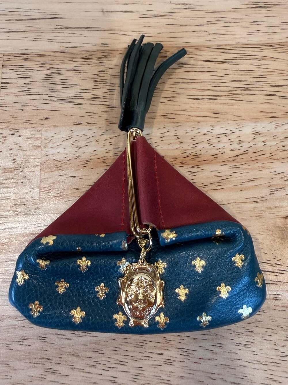 Vintage Firenze Italian Leather Fleur-de-Lis Triangular Coin Purse